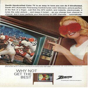 1967 Zenith Handcrafted Color TV Blindfolded Vintage Magazine Print Ad/Poster